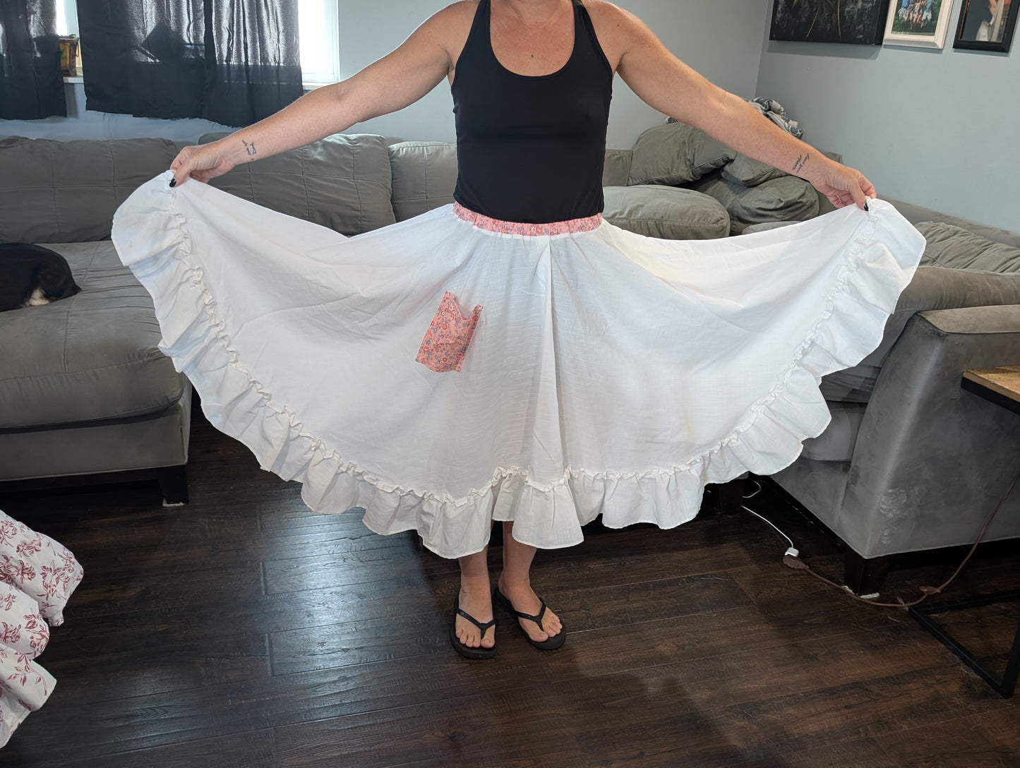 White Ruffle Midi Circle Skirt