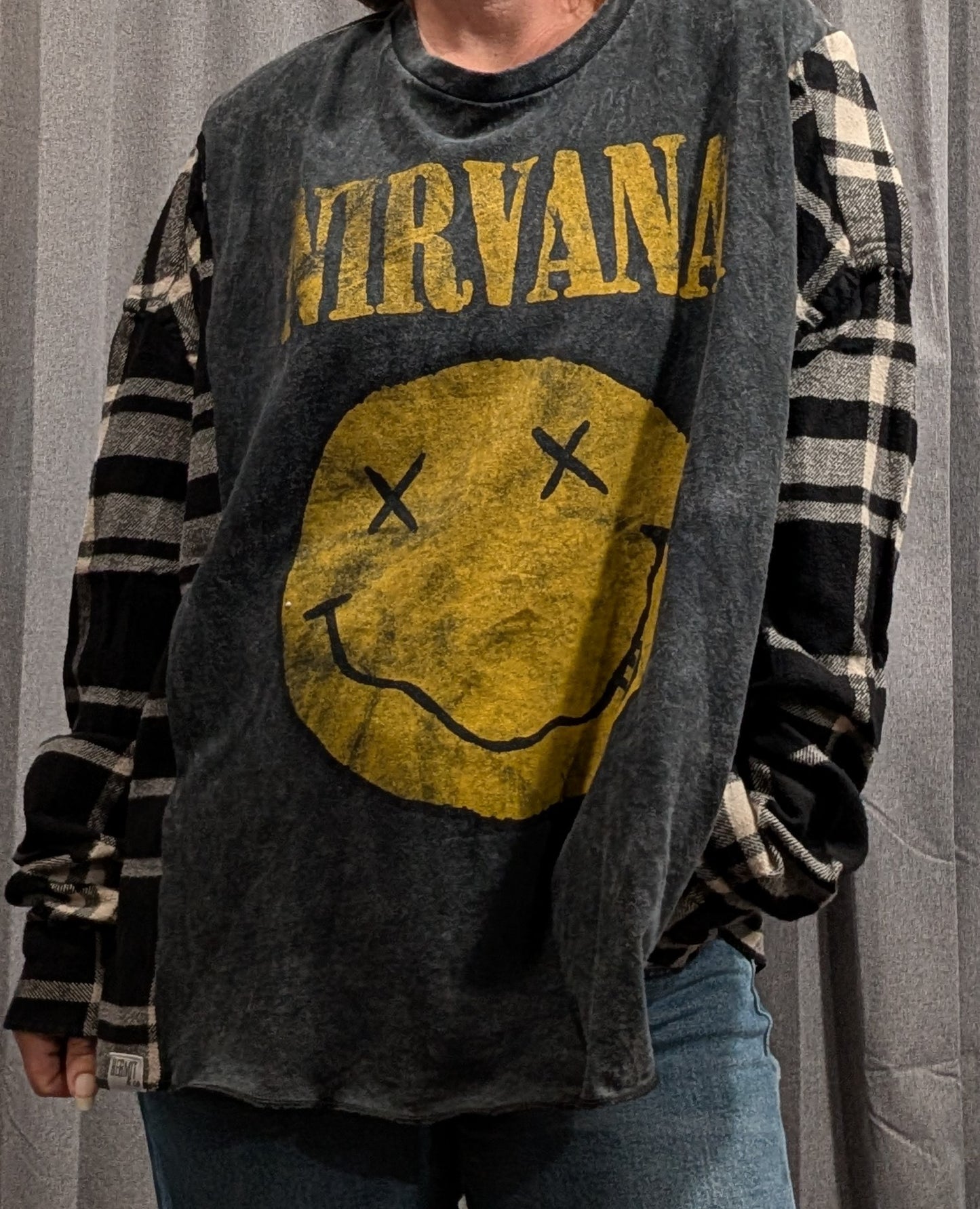 Flannel Mash Up Top - Nirvana Grey