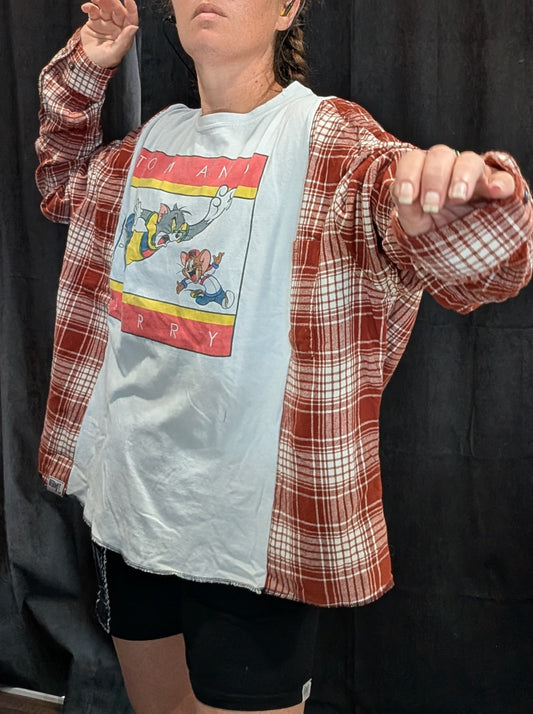 Flannel Mash Up Top - Tom and Jerry