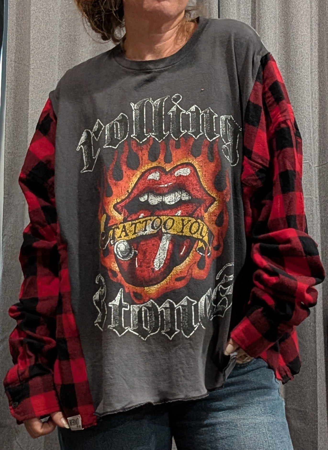 Flannel Mash Up Top - Rolling Stones Flaming Lips