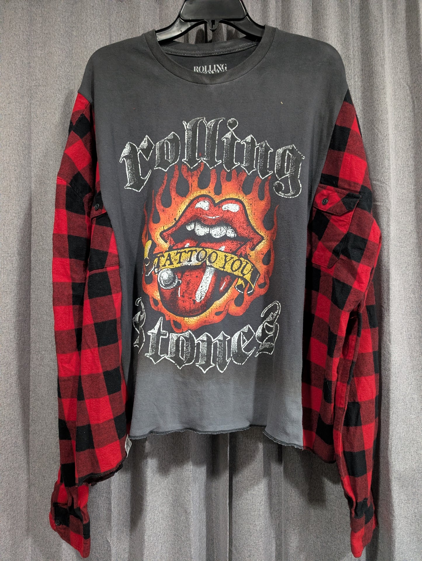 Flannel Mash Up Top - Rolling Stones Flaming Lips