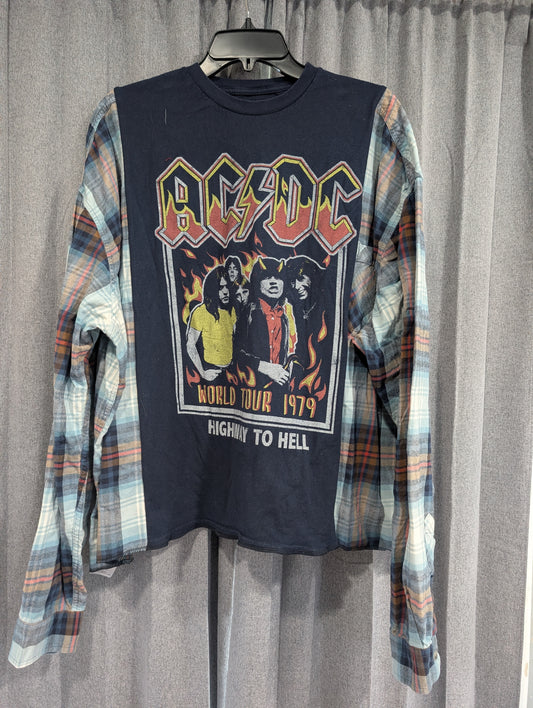 Flannel Mash Up Top - AC/DC Highway to Hell