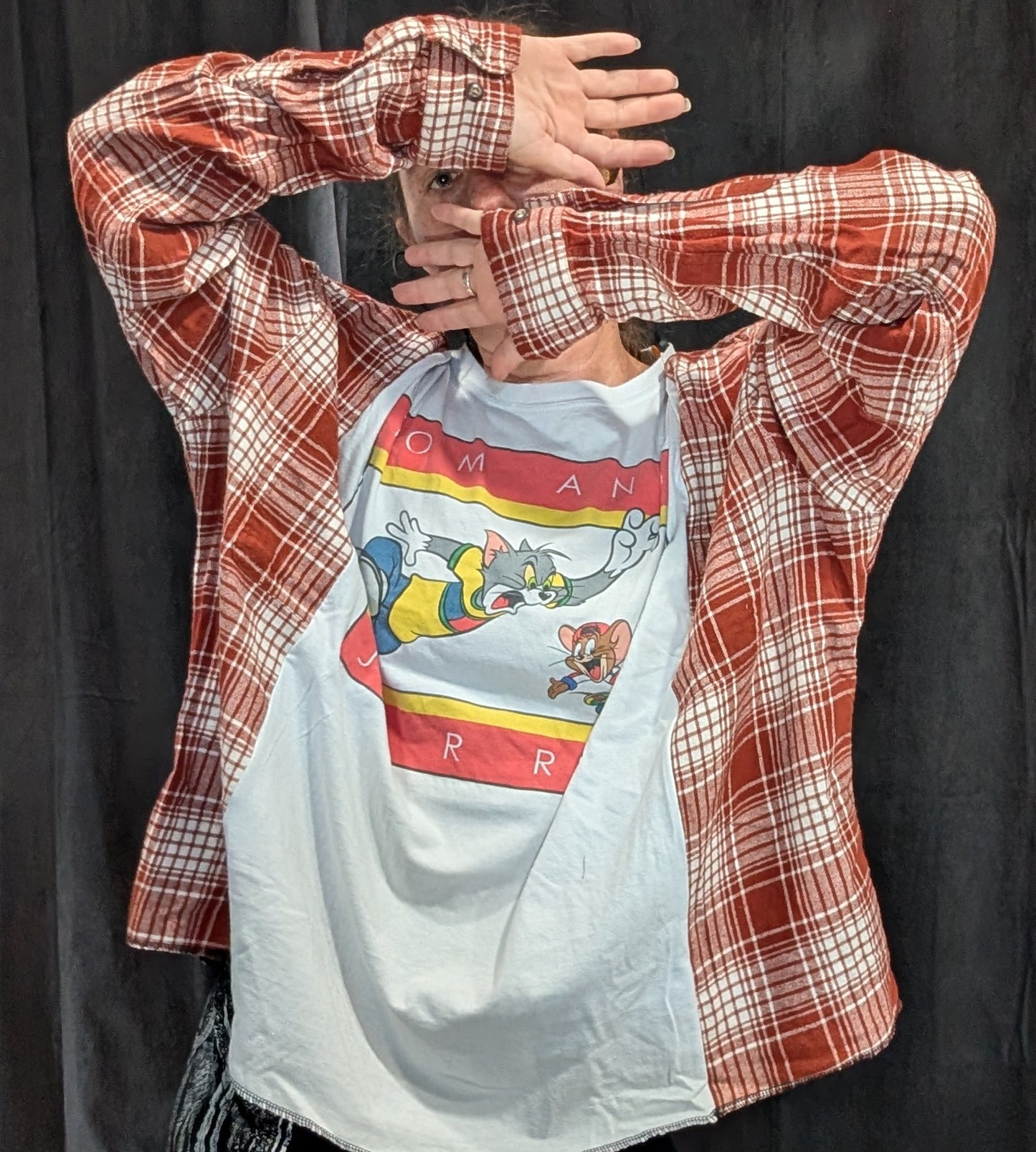 Flannel Mash Up Top - Tom and Jerry