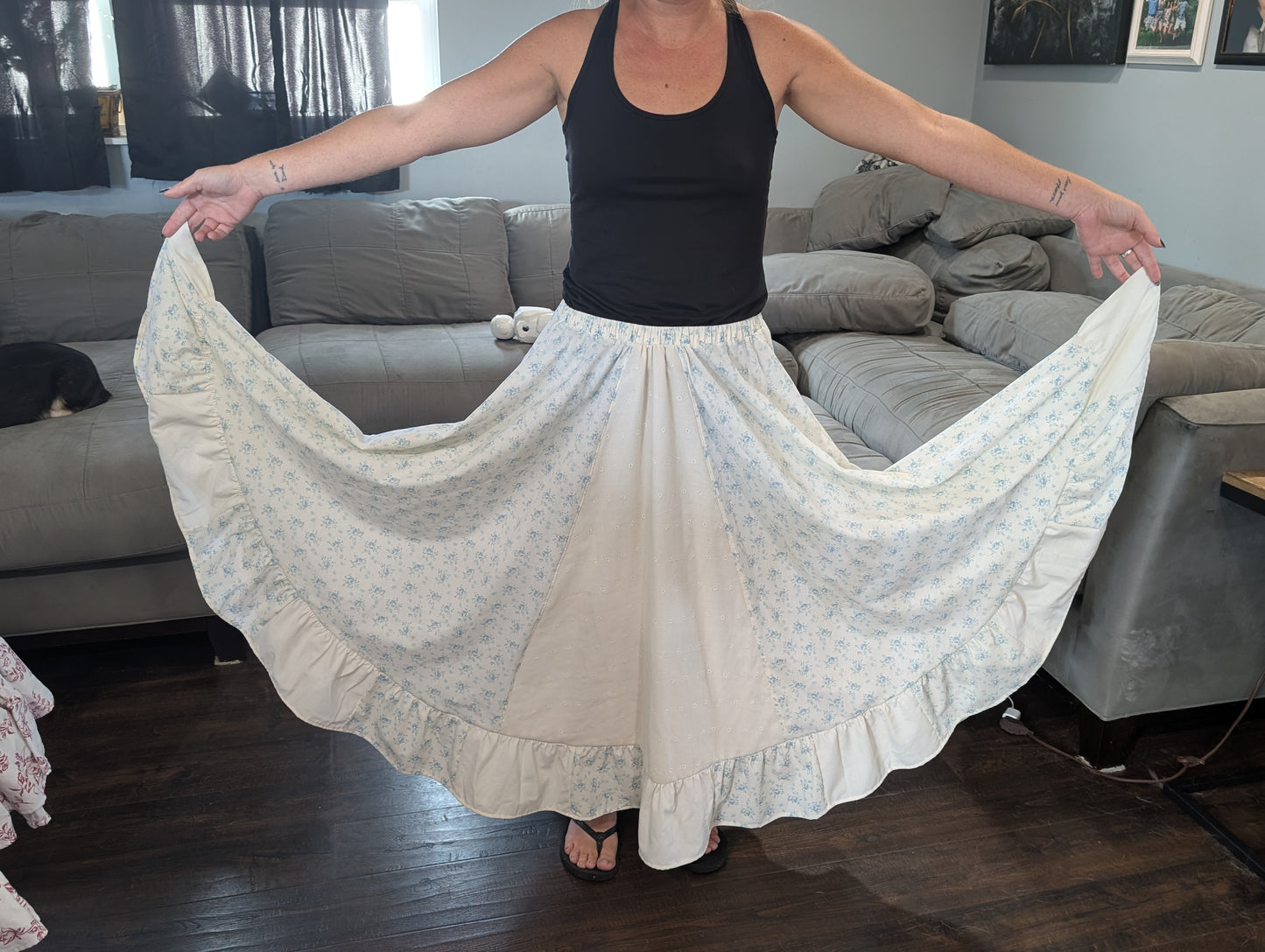 Blue Floral Maxi Circle Skirt