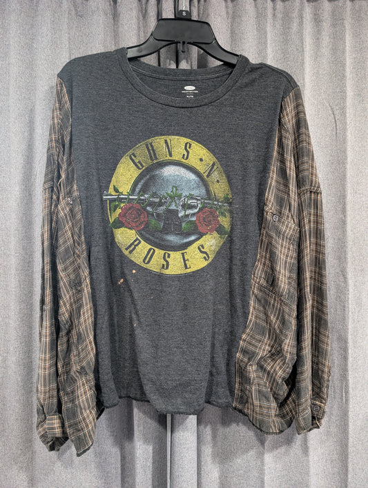 Flannel Mash Up Top - Guns and Roses Was Here