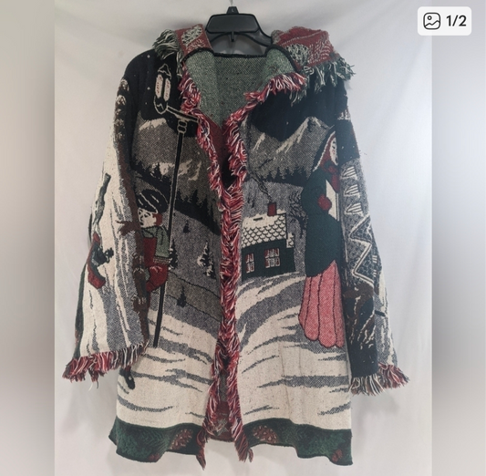 SALE Coat - Tapestry - Christmas Carol Tapestry Jacket | Vintage Hooded Holiday Coat