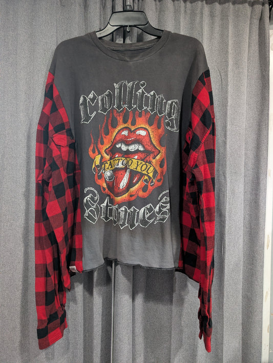 Flannel Mash Up Top - Rolling Stones Tattoo You