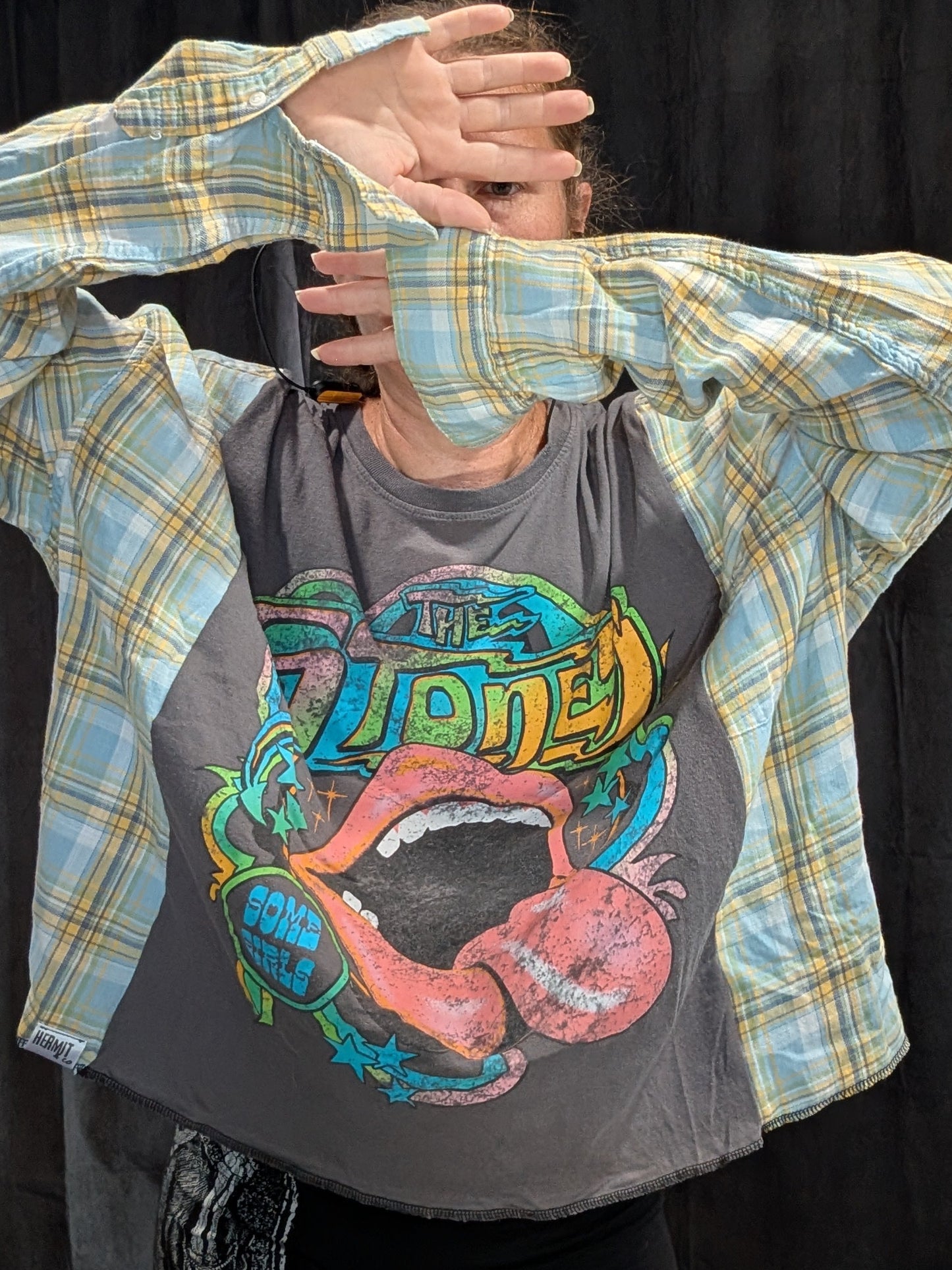 Flannel Mash Up Top - Rolling Stones