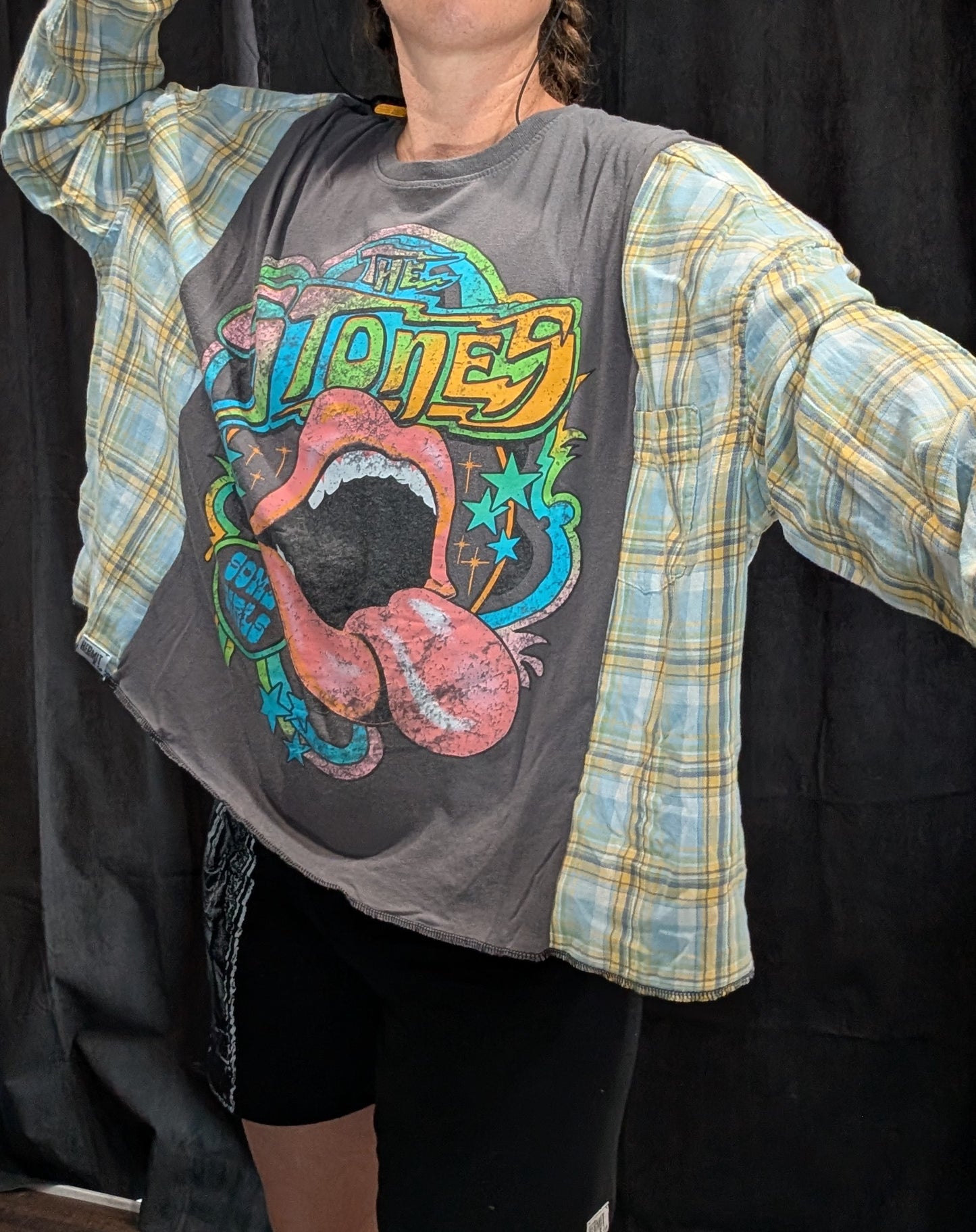 Flannel Mash Up Top - Rolling Stones